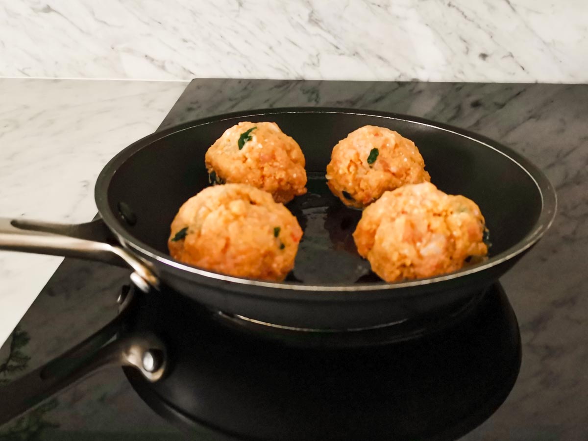 pan frying the sides of polpette