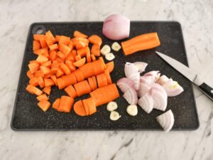 preparing vegetables for cauliflower soup