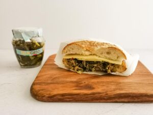 sausage sandwich with turnip tops