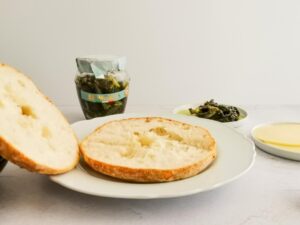 slicing rustic bread