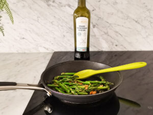 cooking asparagus in a pan