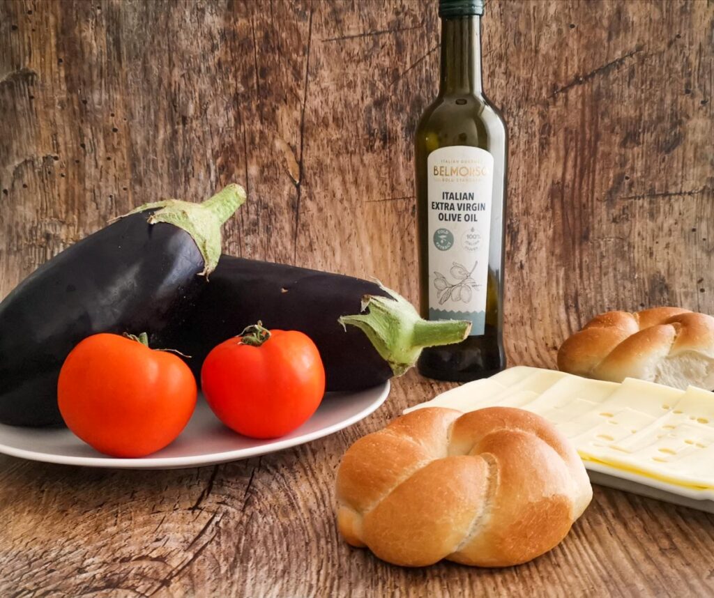 ingredients for fried eggplant sandwich