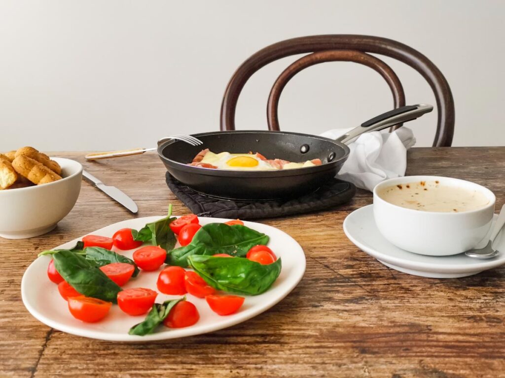 Italian brunch with fried eggs