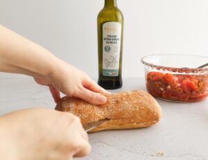slicing ciabatta bread