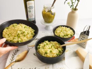 green pea risotto with cream of asparagus