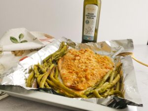 baked parmesan crusted perch with asparagus