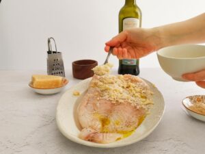 topping perch with parmesan mix