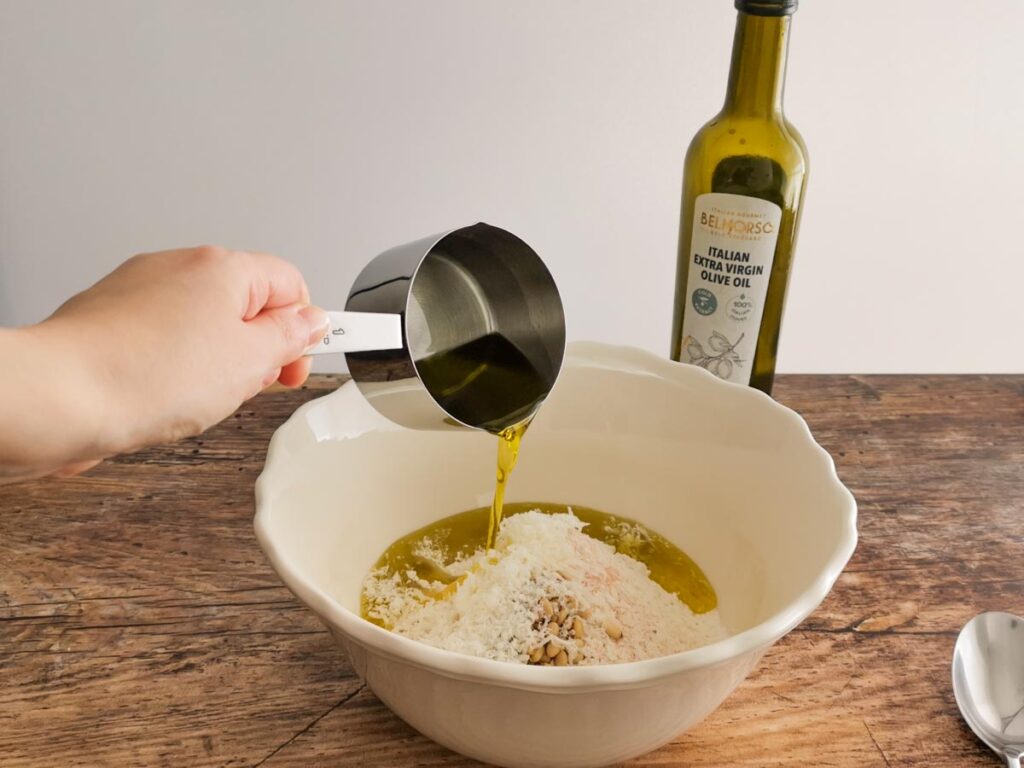 adding EVOO to make olive oil biscuits