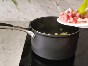 add bacon to ricotta lasagne base