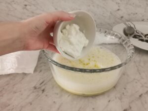 adding Greek yogurt to cake batter