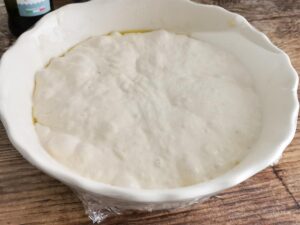 ciabatta bread dough has risen