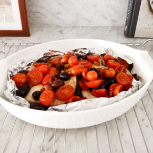 baking swordfish with cherry tomatoes and balsamic