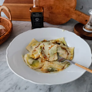 balsamic ravioli with parmesan sauce