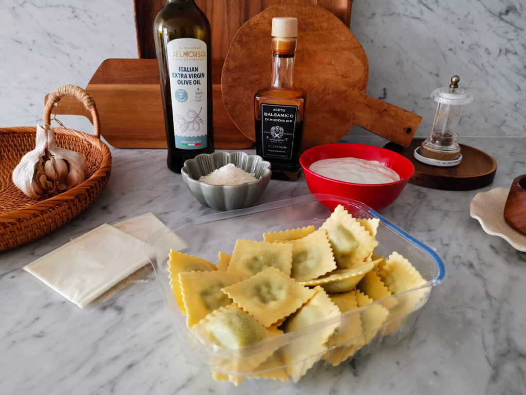 balsamic ravioli with parmesan sauce