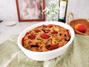 Summer baked oatmeal with pistachio butter