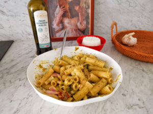 pistachio pesto and ricotta pasta salad