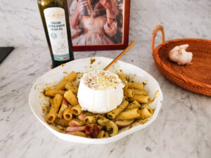 pistachio pesto and ricotta pasta salad
