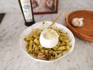 pistachio pesto and ricotta pasta salad