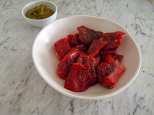 pistachio pesto beef skewers