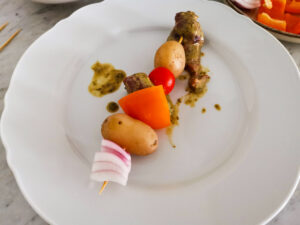 pistachio pesto beef skewers
