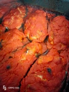 stuffed aubergines with tomato sauce
